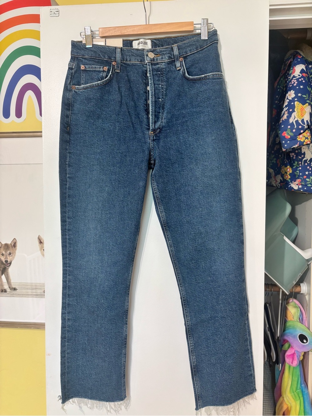 Agolde Riley High Rise Mid-Blue Straight Leg crop Jeans
